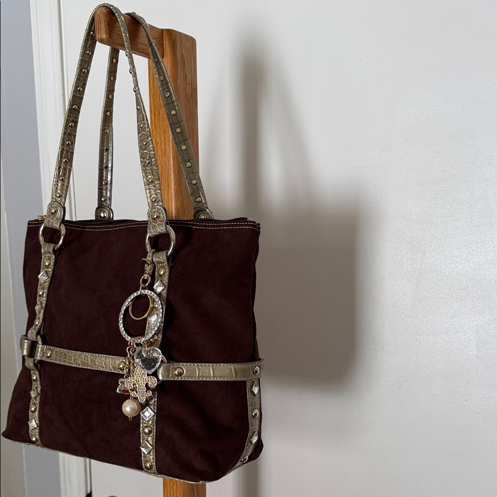 Kathy Van Zeeland Brown Bronze Embellished Shoulder Tote with Charms! - Picture 5 of 15